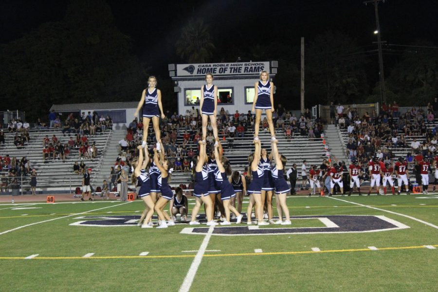 Oakmont cheerleaders performing at halftime.