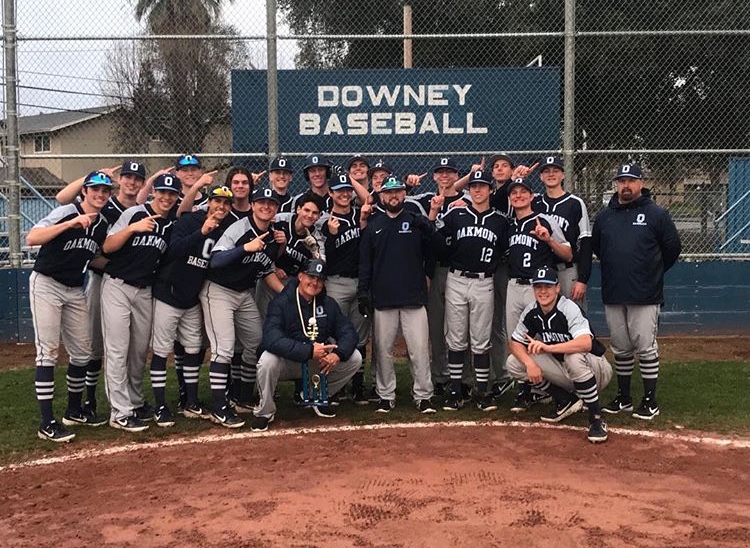 Photo of the varsity baseball team after winning the tournament in Modesto