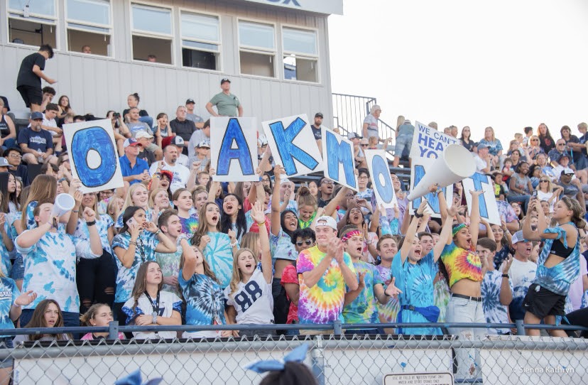 Last year’s Oakmont O-Zone cheering on the varsity football team during the tie dye themed game.