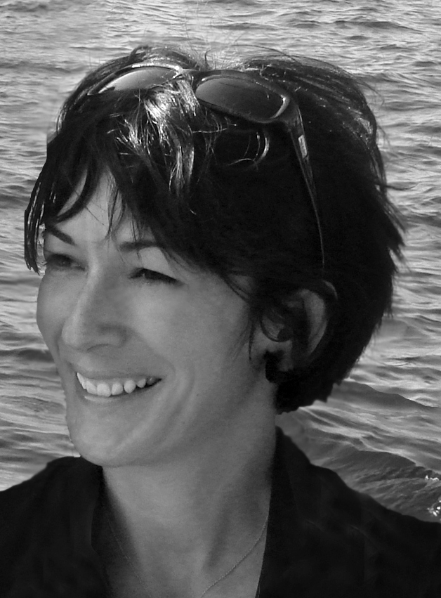 A black and white photograph of Ghislaine Maxwell, one of Jeffrey Epstein’s accomplices. 