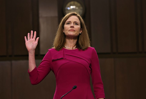 Amy Coney Barrett being sworn in as the newest Supreme Court Justice on October 26.