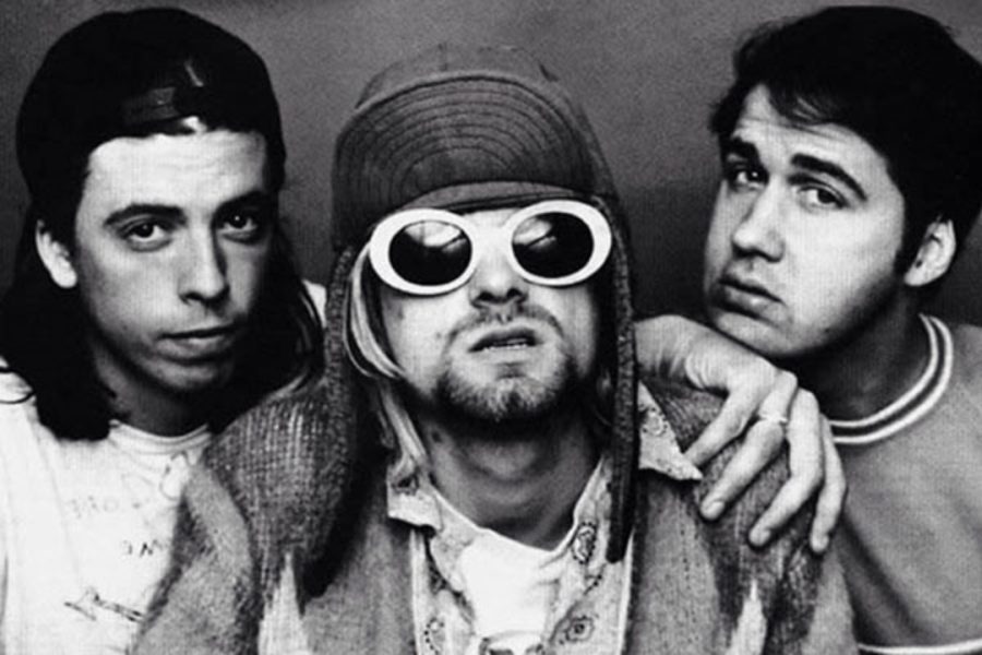 A picture of the band Nirvana. 