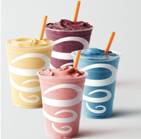 A small display of delicious smoothies that Jamba offers.
