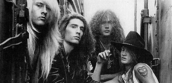 The original members of Alice In Chains. (Left to right) Guitarist and co-lead vocalist Jerry Cantrell, drummer Sean Kinney, bassist Mike Starr, and lead vocalist Layne Staley.
