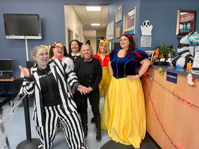 The office staff dressed up for the week of Halloween!