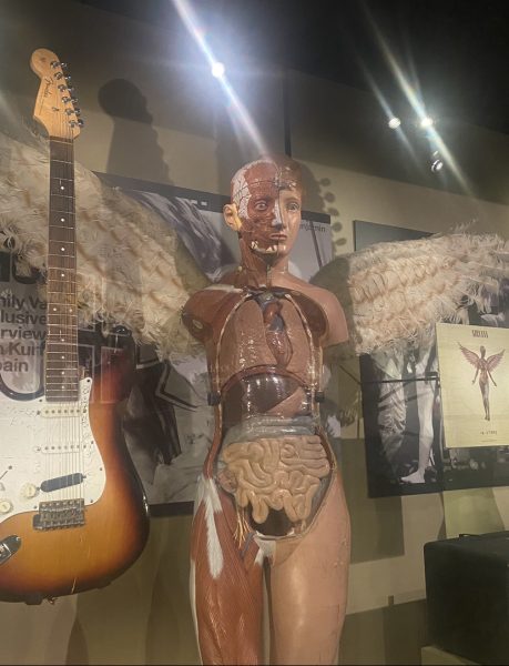 An angel mannequin that resides in Nirvana: Taking Punk to the masses exhibition at Seattles Museum of Pop Culture. Many of these statues have been used as stage prop while touring In Utero. 
