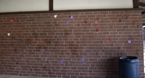 A bunch of hearts on the wall that students could find 
so they can get Minga points.
