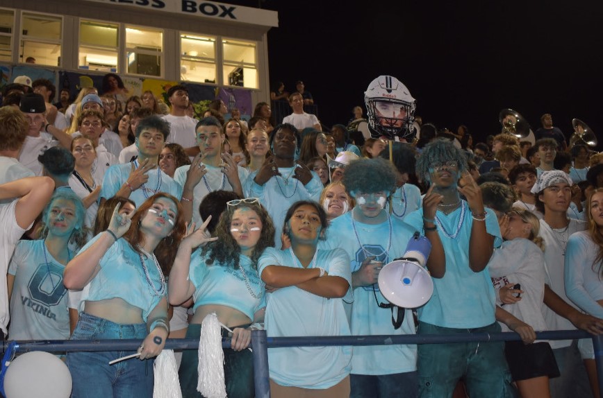 The O-Zone exhibits their Viking spirit at the homecoming game.
