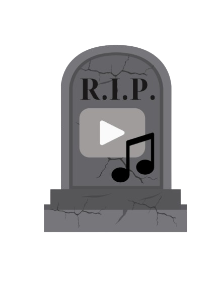 Graphic design picturing a tombstone for a music note and a play button. PC: Anna Stepanova
