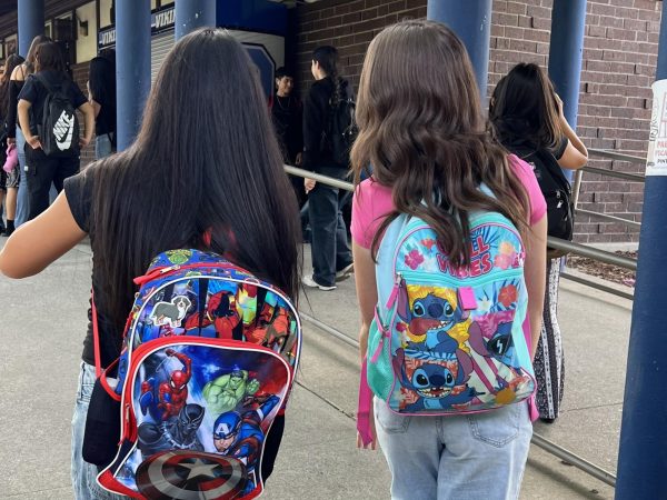 The characters of “little kid” backpacks repped by seniors. PC: Calli Swensen
