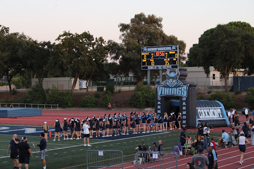The Viking tunnel getting set up for the Varsity Football run onto the field. 