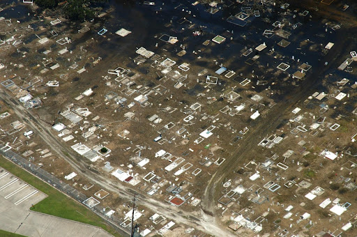 Destroyed neighborhoods after storms and fires. PC: Getty Images