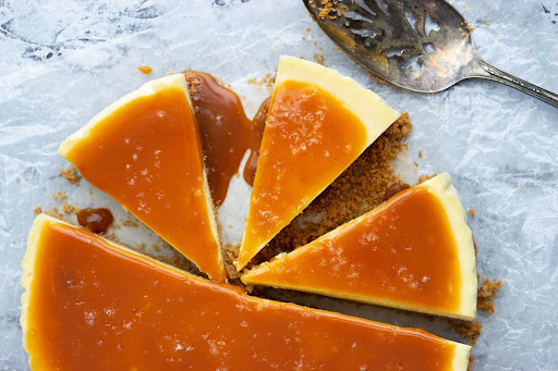 Photo of the freshly made Brown Butter Caramel Cheesecake. PC: Whisk Kid 
